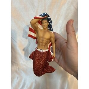 55-55052 December Diamonds Patriot Merman Christmas Ornament w/ American Flag